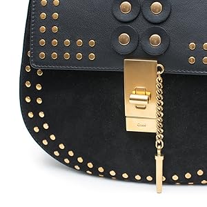 Chloe Black Shoulder Gold Studded Velvet Grommet Bag Handbag